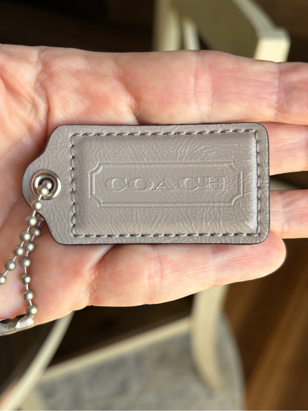 Coach Taupe Leather Hang Tag with Ball Chain